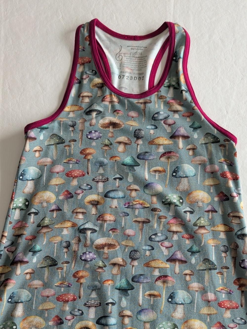 Mushroom Print Stretch Jersey Racer Back Sleeveless Maxi Dress Women's Size S